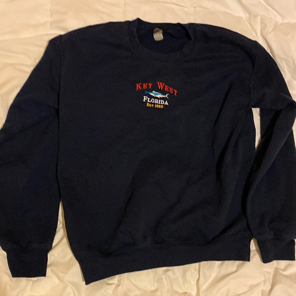 embroidered navy blue sweatshirt